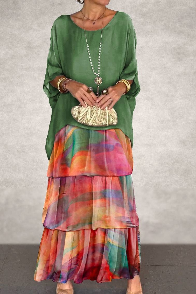 Sarra™ - Layered Dress - Green Orange
