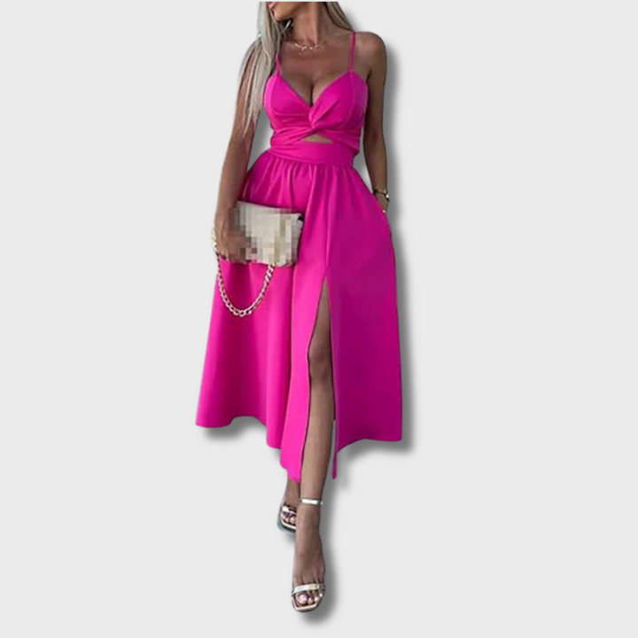 Bami™ - Elegant Strappy Front Slit Midi Dress