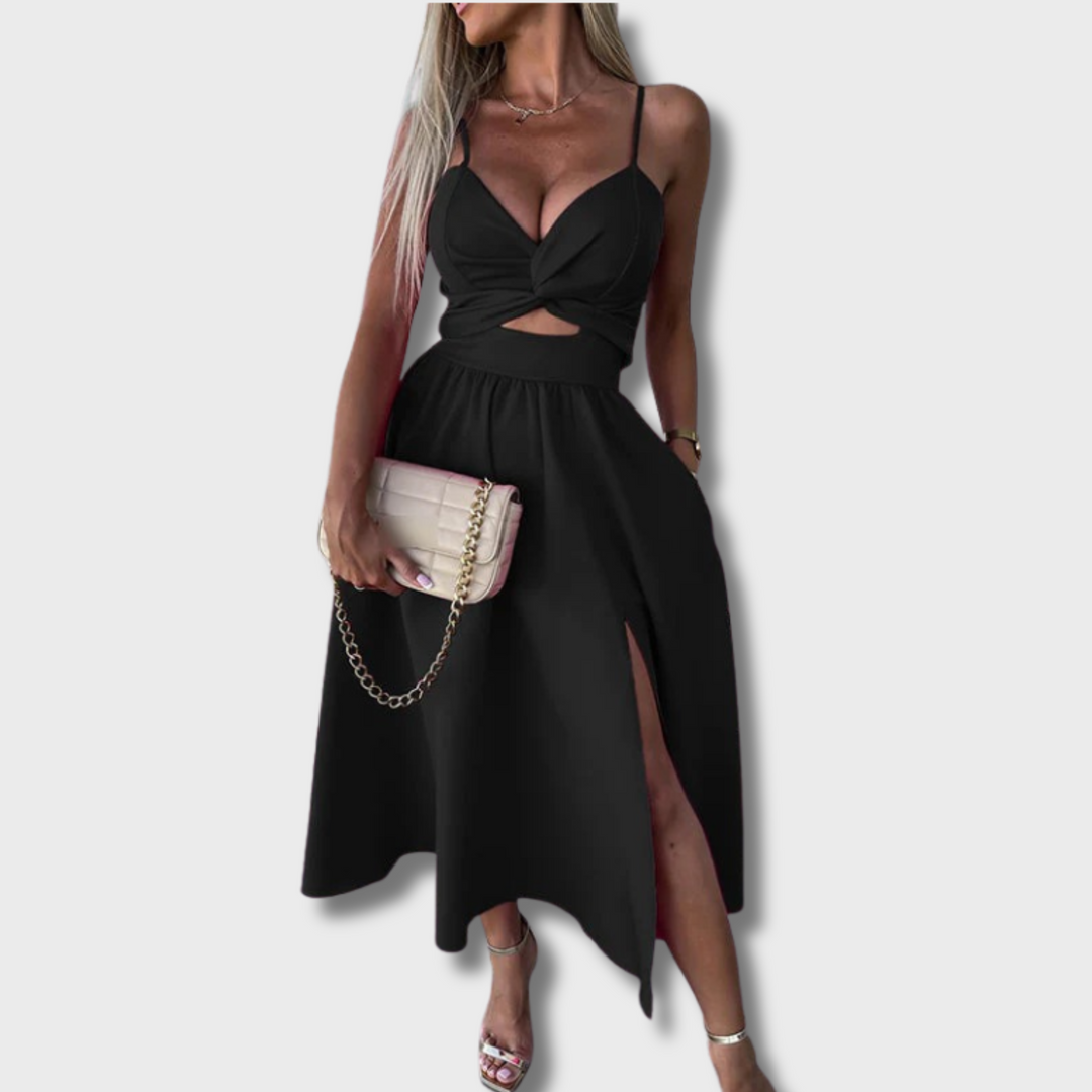 Bami™ - Elegant Strappy Front Slit Midi Dress