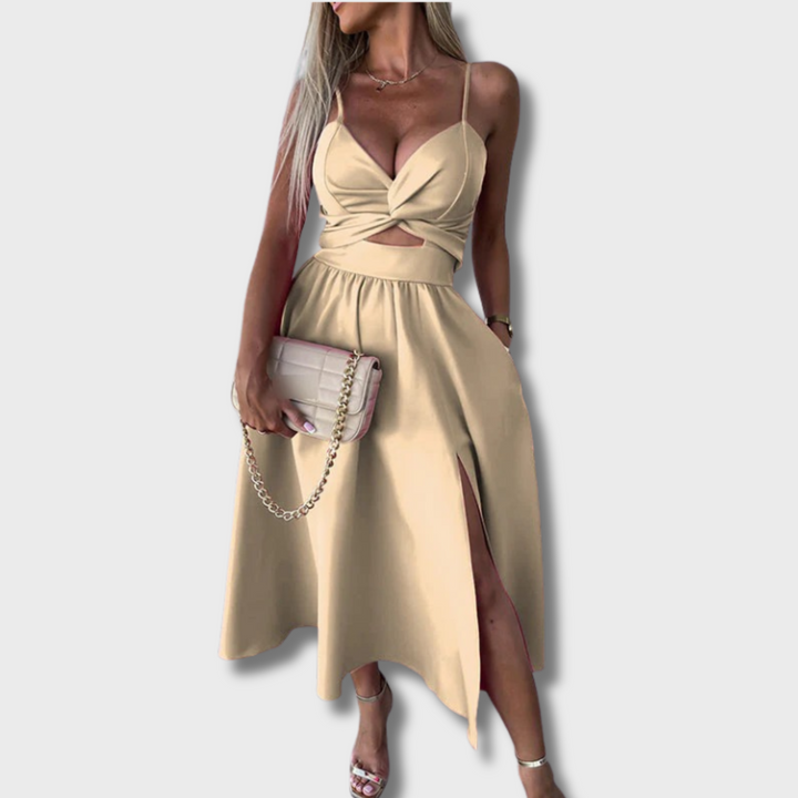 Bami™ - Elegant Strappy Front Slit Midi Dress
