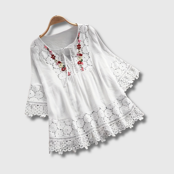 Marinela™ - Lace Patchwork V-Neck Blouse