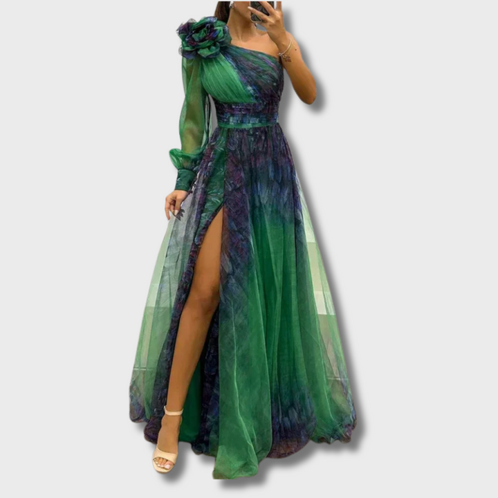 Marianna™ - Trendy One Shoulder Mesh Print Maxi Dress