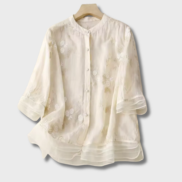 Gertrude™ - Embroidered Cotton-Linen Blouse