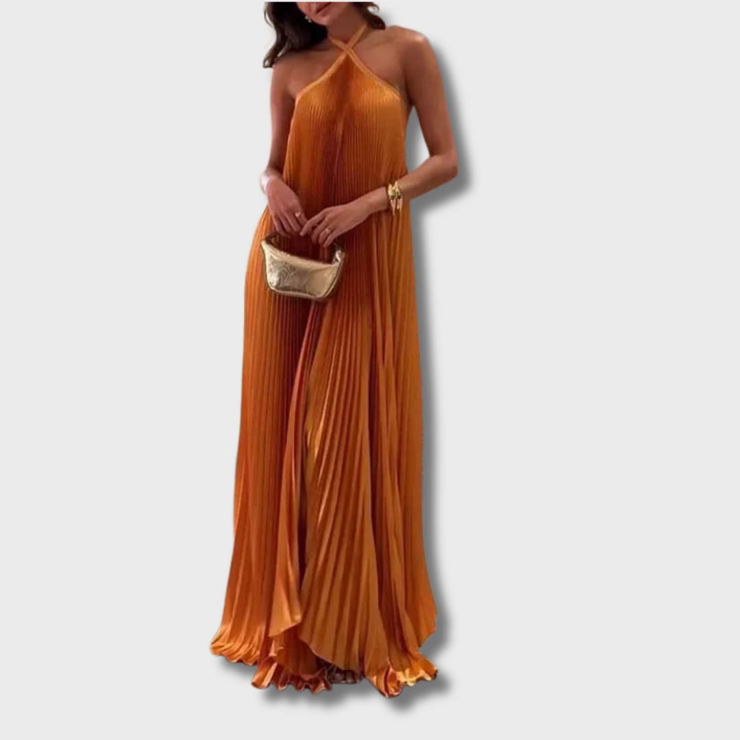 Zen™ - Chic Pleated Halter Neck Maxi Dress