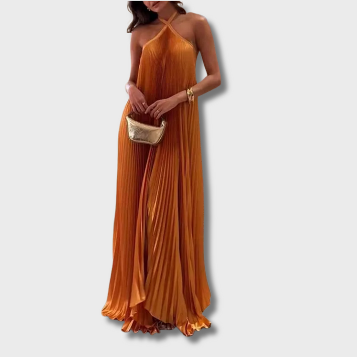 Zen™ - Chic Pleated Halter Neck Maxi Dress