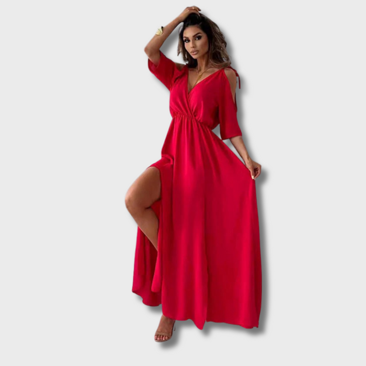 Ivory™ - Trendy Slit Skirt V-Neck Maxi Dress