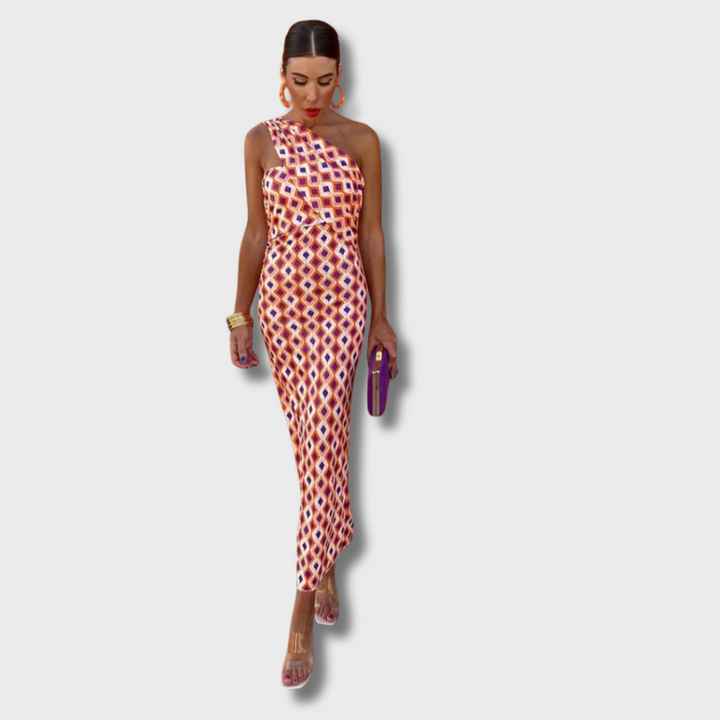 Oni™ - Colorful Asymmetric Neckline Dress