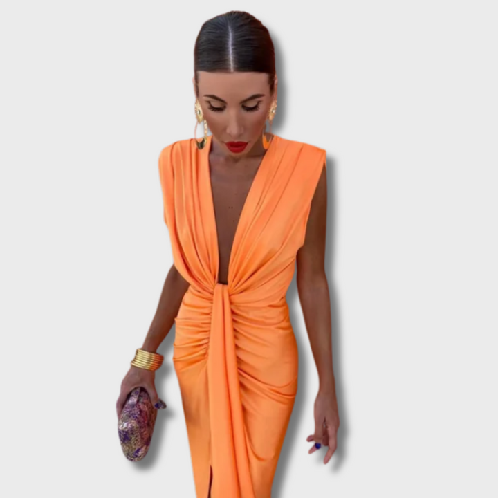 Morita™ - Sunset Ruched V-Neck Dress