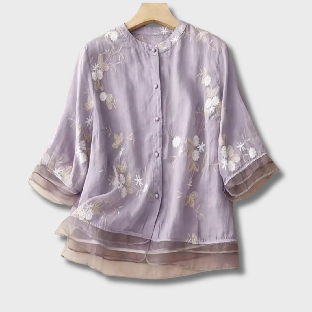 Gertrude™ - Embroidered Cotton-Linen Blouse