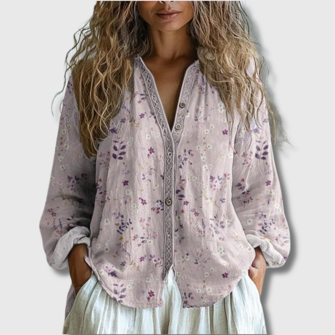 Deluna™ - Vintage Blouse With Leaf Print