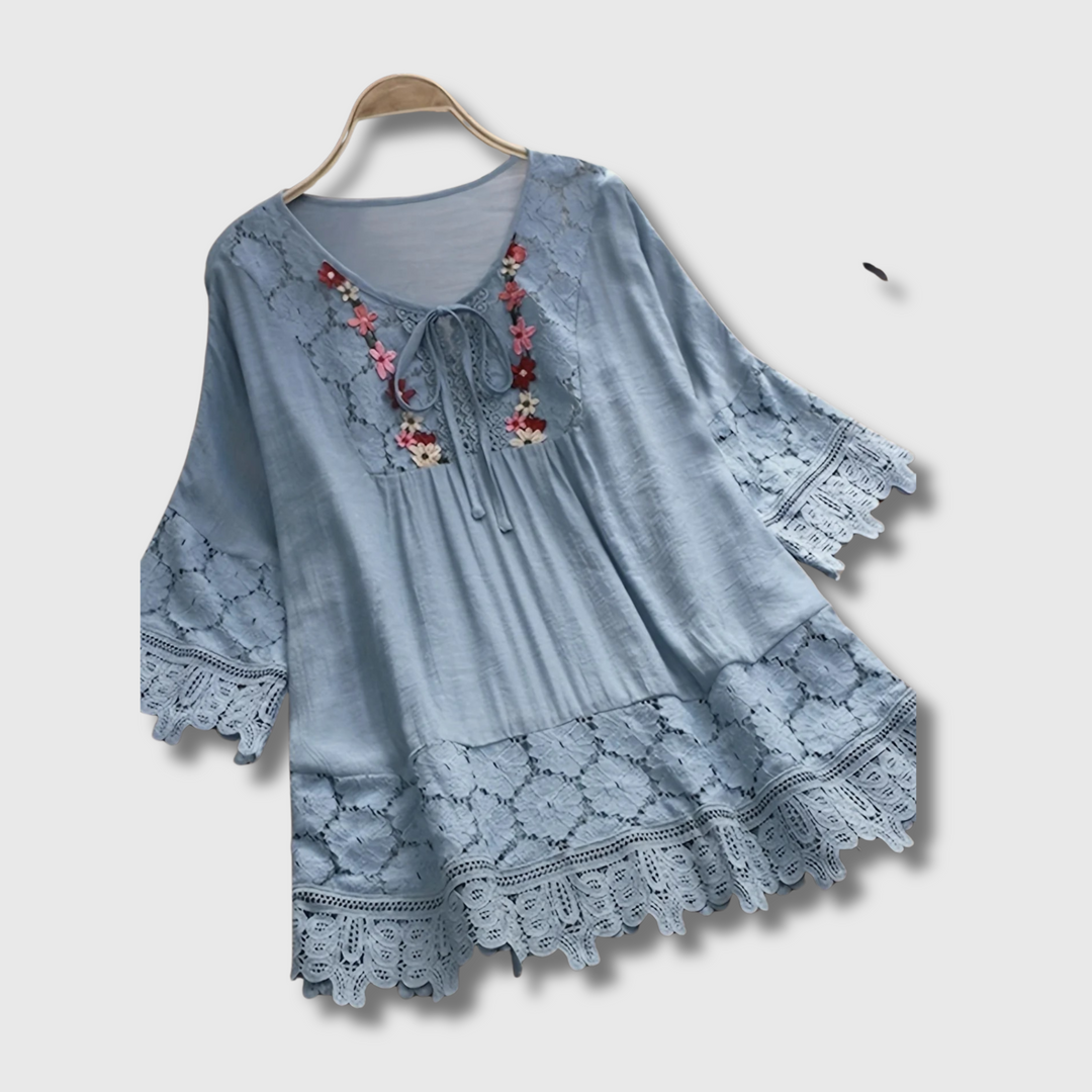 Marinela™ - Lace Patchwork V-Neck Blouse