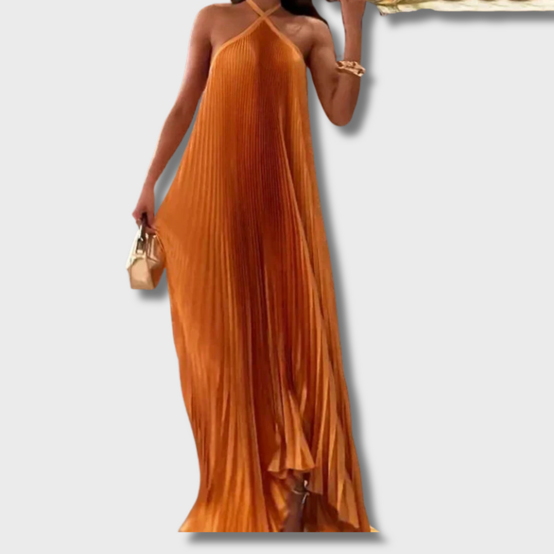 Zen™ - Chic Pleated Halter Neck Maxi Dress