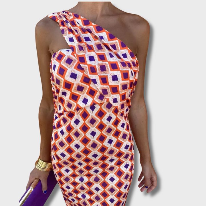 Oni™ - Colorful Asymmetric Neckline Dress