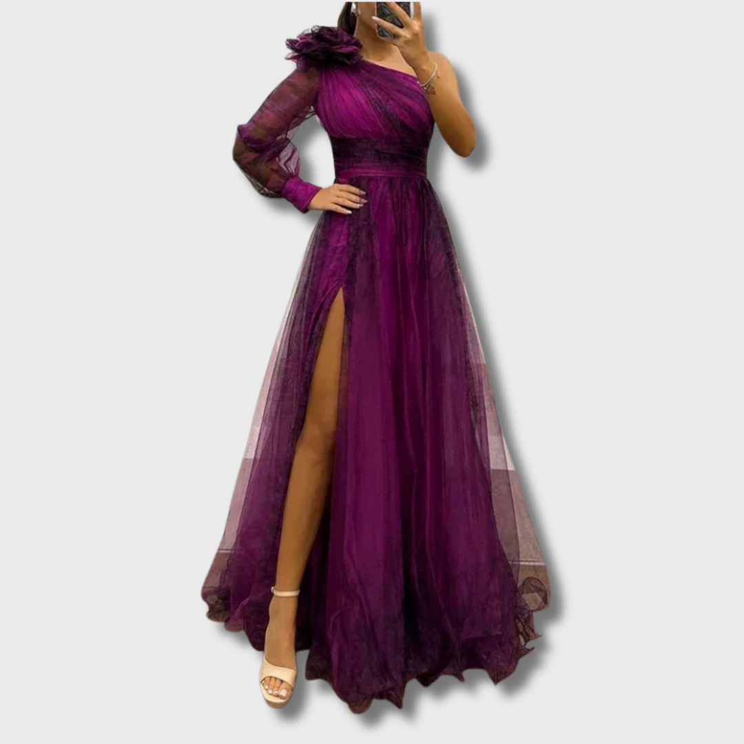 Marianna™ - Trendy One Shoulder Mesh Print Maxi Dress