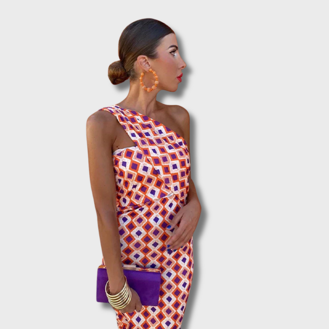Oni™ - Colorful Asymmetric Neckline Dress