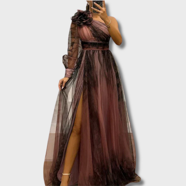 Marianna™ - Trendy One Shoulder Mesh Print Maxi Dress