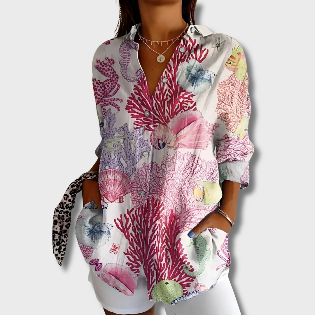 Irma™ - Floral Wave Cotton Blouse