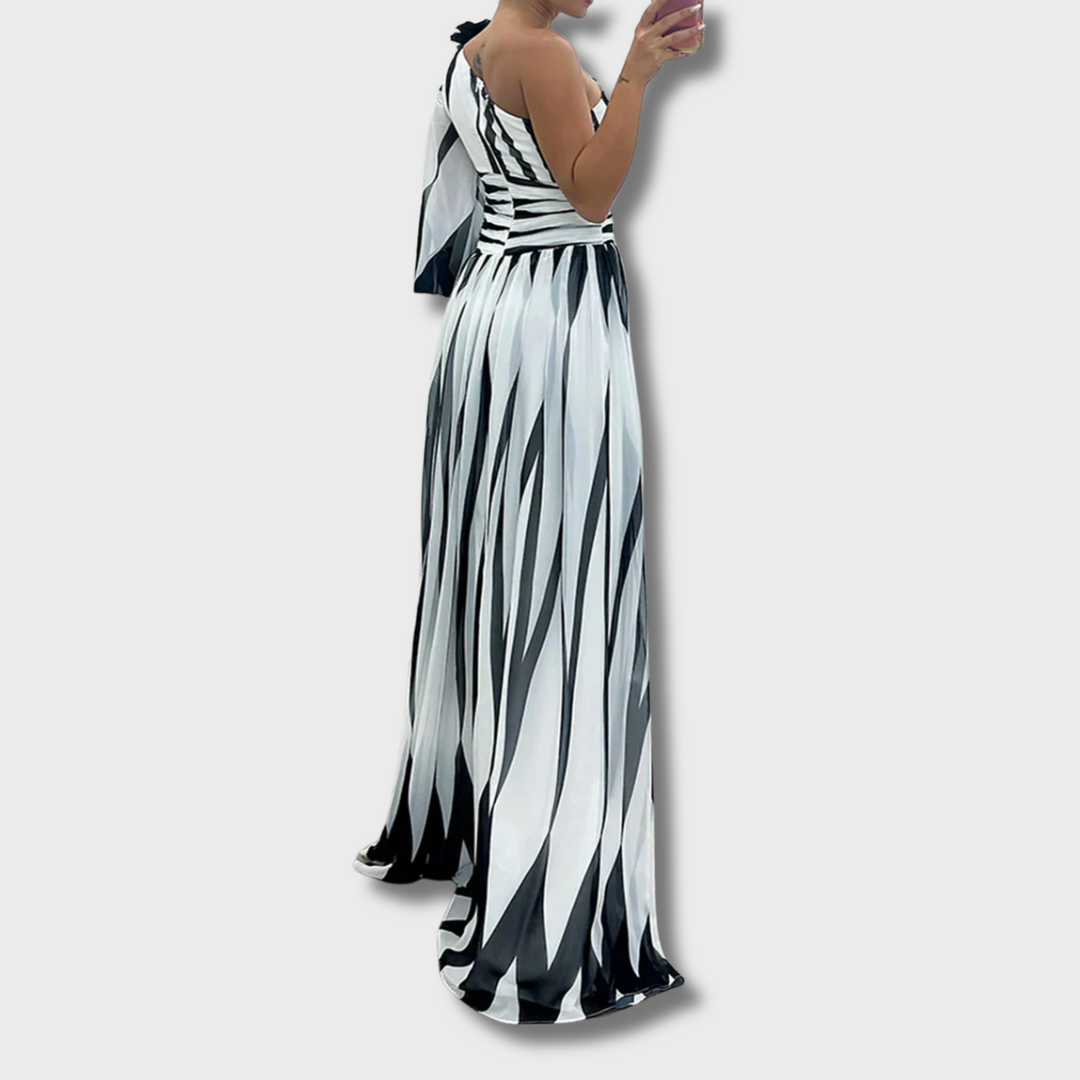 Pinky™ - Elegant Striped One Shoulder Maxi Dress