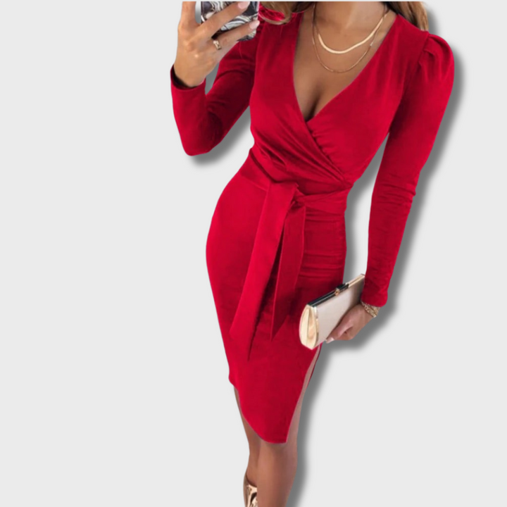 Adina™ - Stylish V-Neck Tie Straps Midi Dress