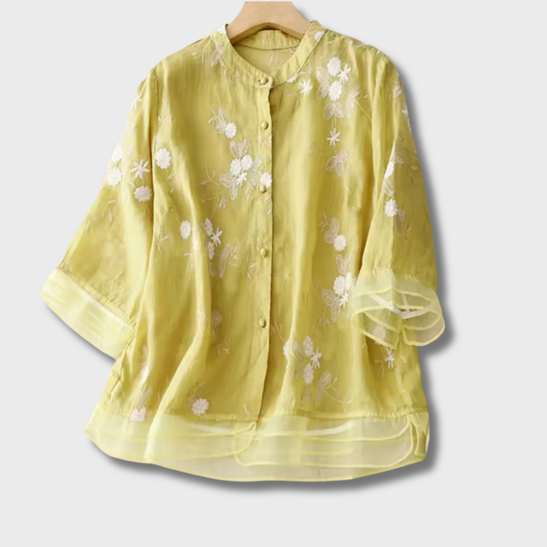 Gertrude™ - Embroidered Cotton-Linen Blouse