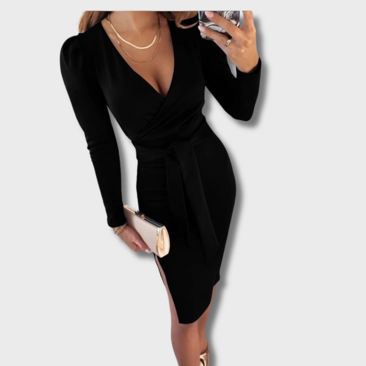 Adina™ - Stylish V-Neck Tie Straps Midi Dress