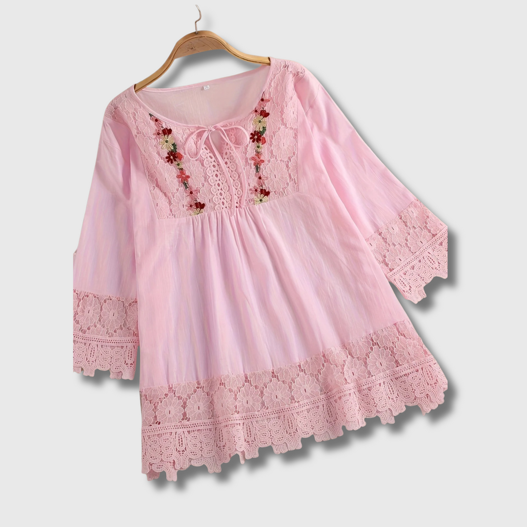 Marinela™ - Lace Patchwork V-Neck Blouse