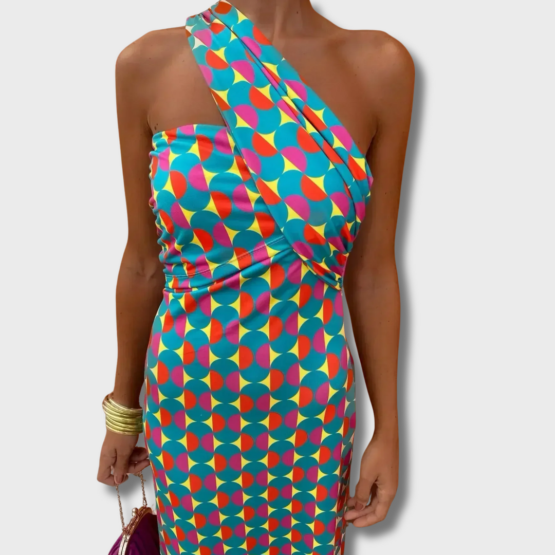 Oni™ - Colorful Asymmetric Neckline Dress