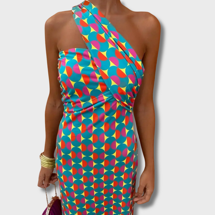 Oni™ - Colorful Asymmetric Neckline Dress