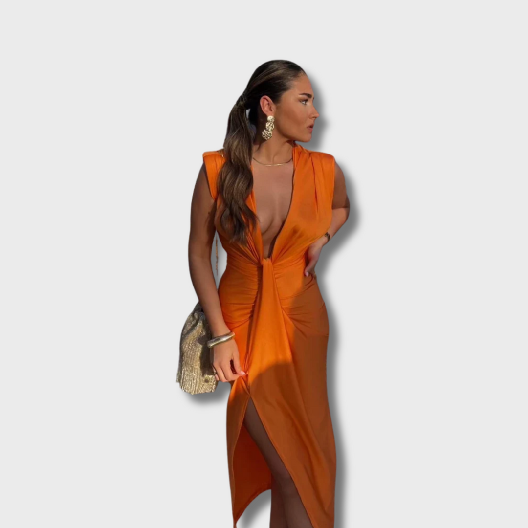 Morita™ - Sunset Ruched V-Neck Dress