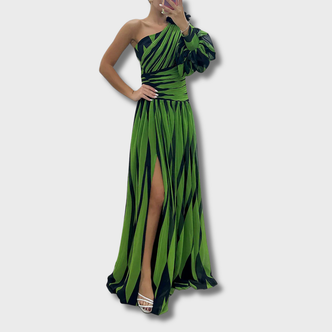 Pinky™ - Elegant Striped One Shoulder Maxi Dress