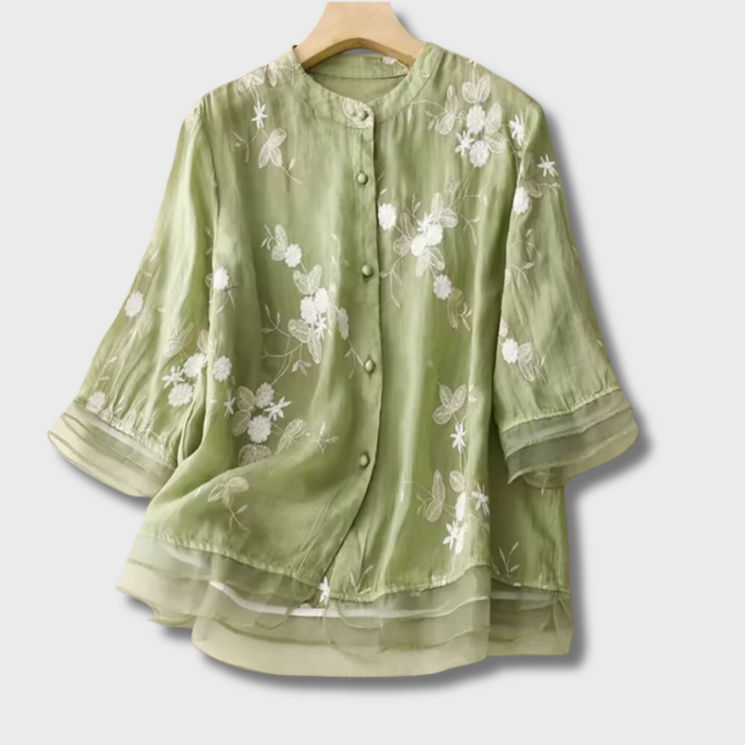 Gertrude™ - Embroidered Cotton-Linen Blouse