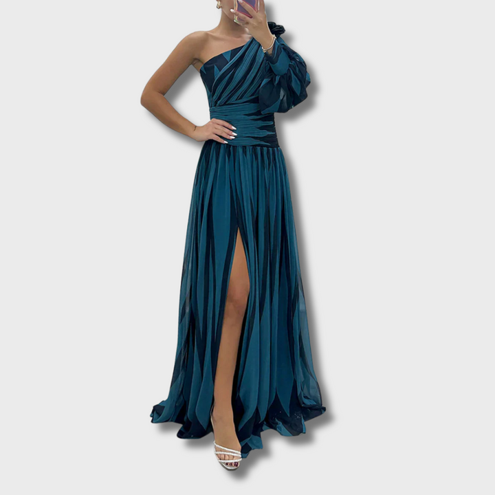 Pinky™ - Elegant Striped One Shoulder Maxi Dress