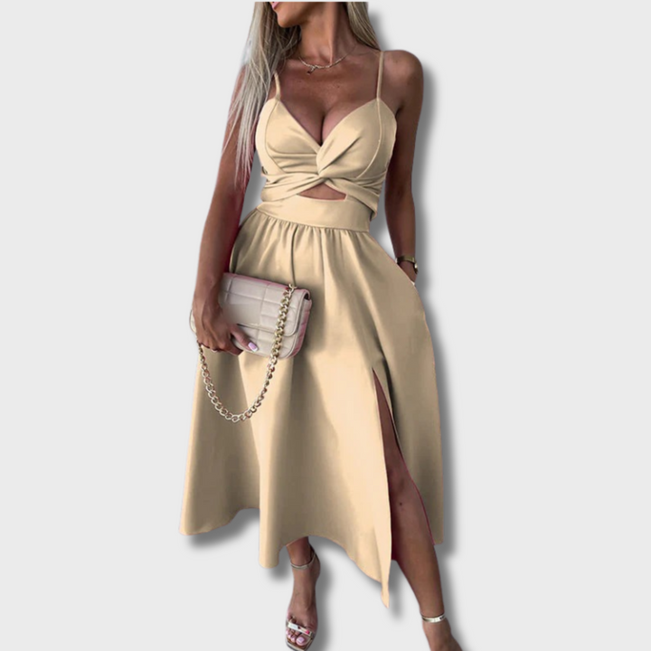 Bami™ - Elegant Strappy Front Slit Midi Dress