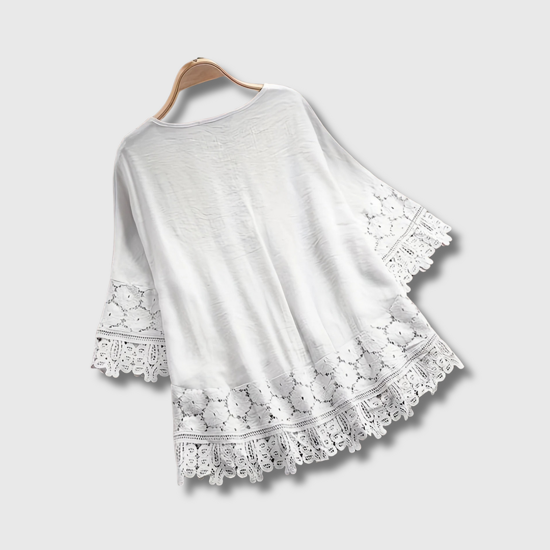 Marinela™ - Lace Patchwork V-Neck Blouse