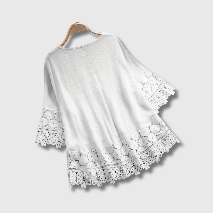 Marinela™ - Lace Patchwork V-Neck Blouse