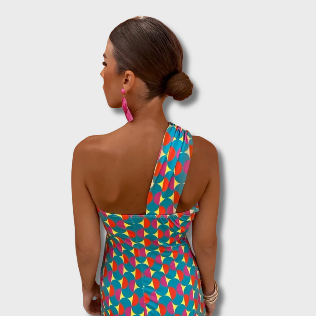 Oni™ - Colorful Asymmetric Neckline Dress