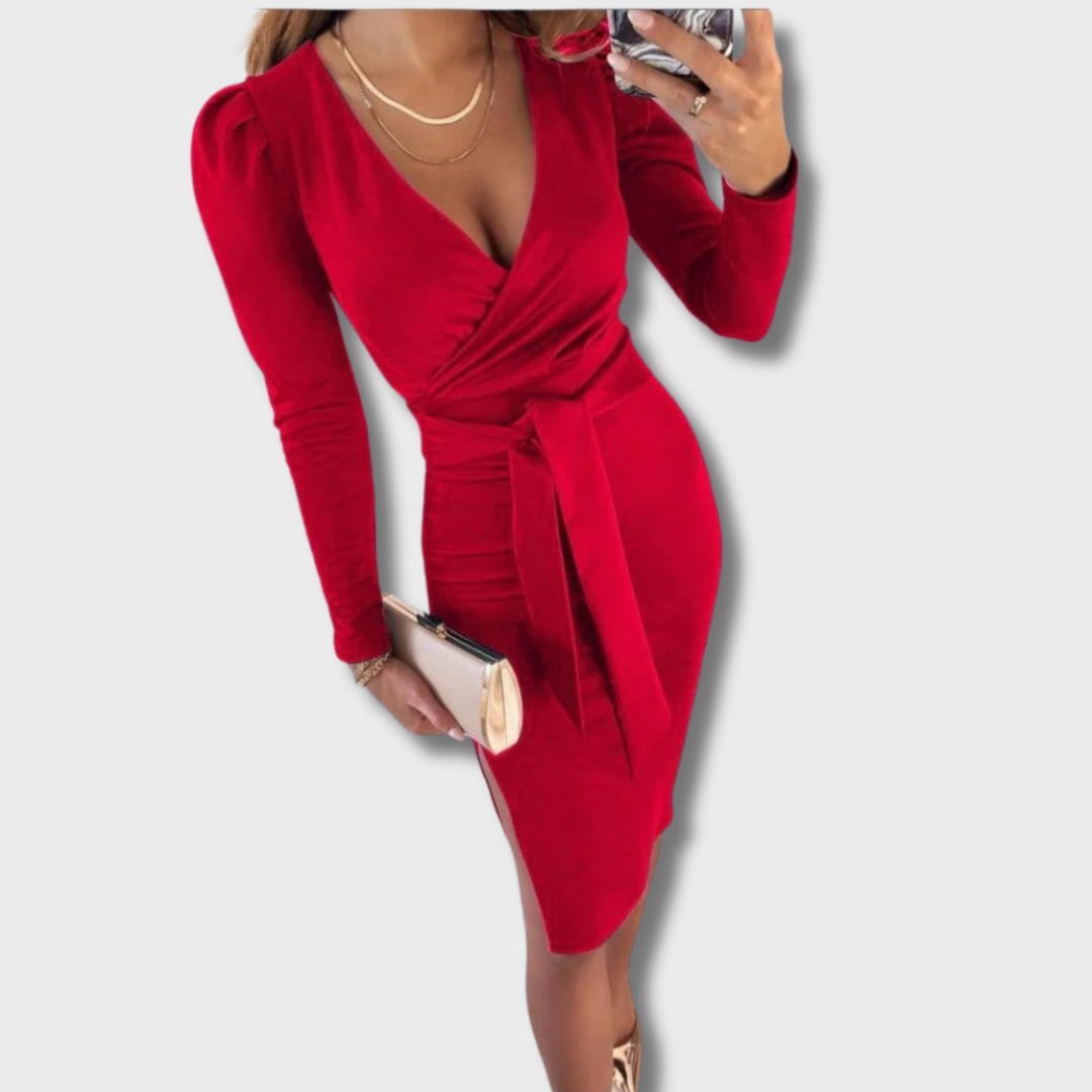 Adina™ - Stylish V-Neck Tie Straps Midi Dress