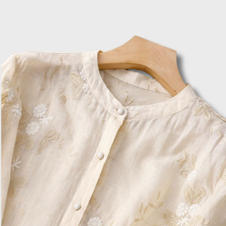 Gertrude™ - Embroidered Cotton-Linen Blouse