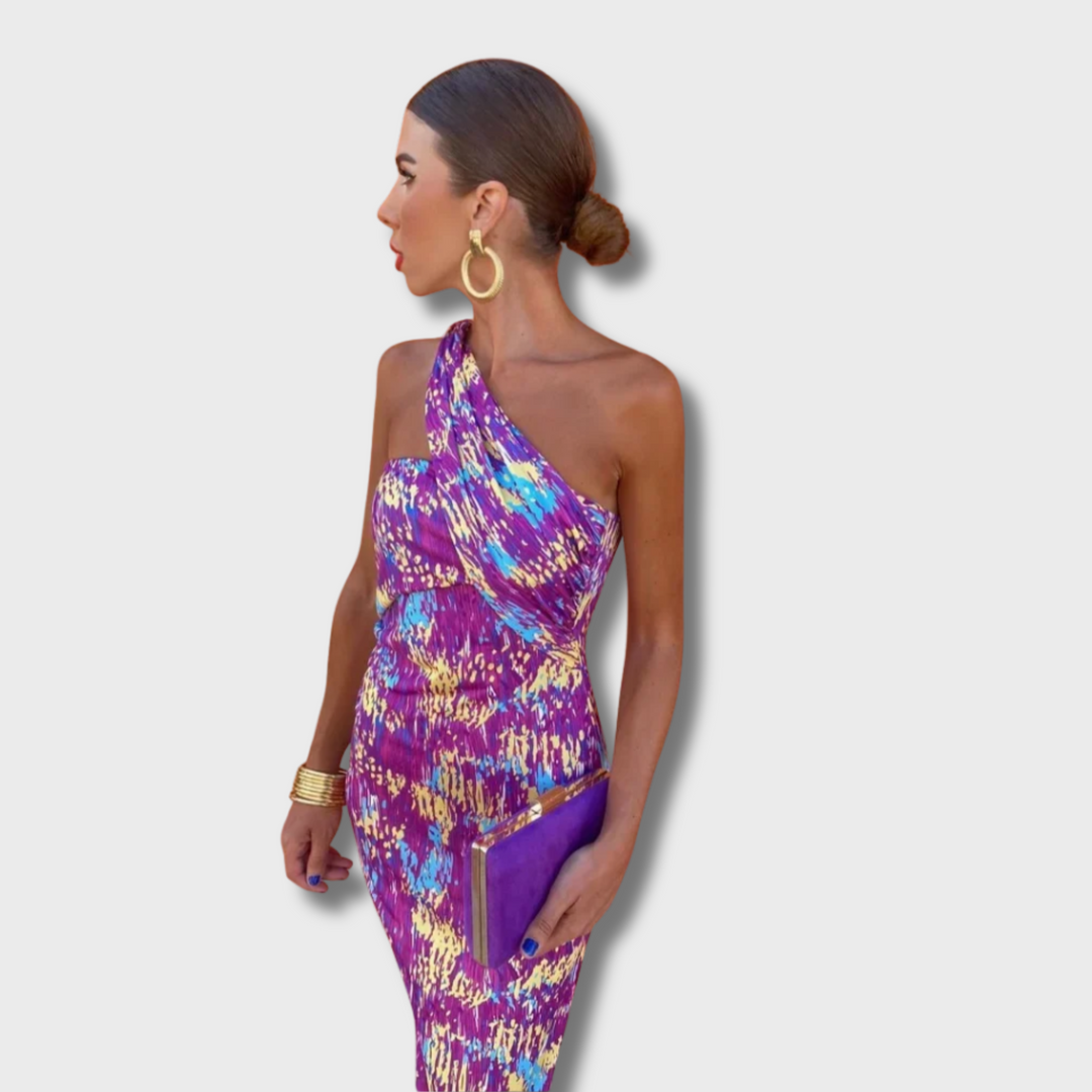 Oni™ - Colorful Asymmetric Neckline Dress