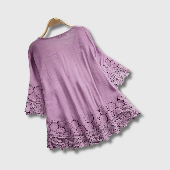 Marinela™ - Lace Patchwork V-Neck Blouse