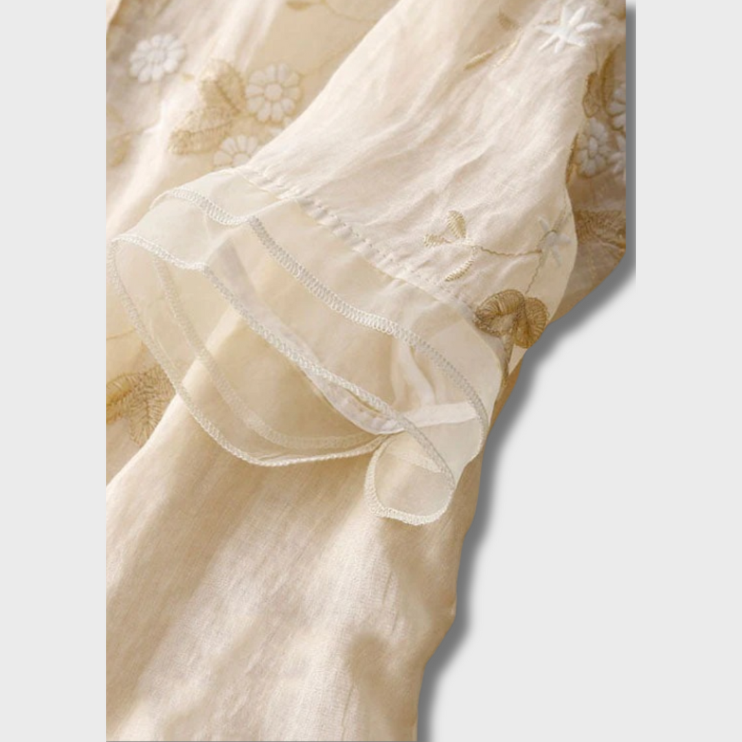 Gertrude™ - Embroidered Cotton-Linen Blouse