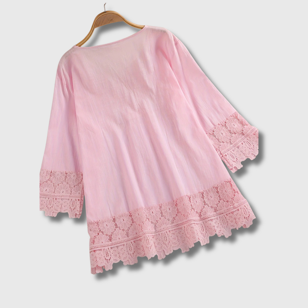 Marinela™ - Lace Patchwork V-Neck Blouse