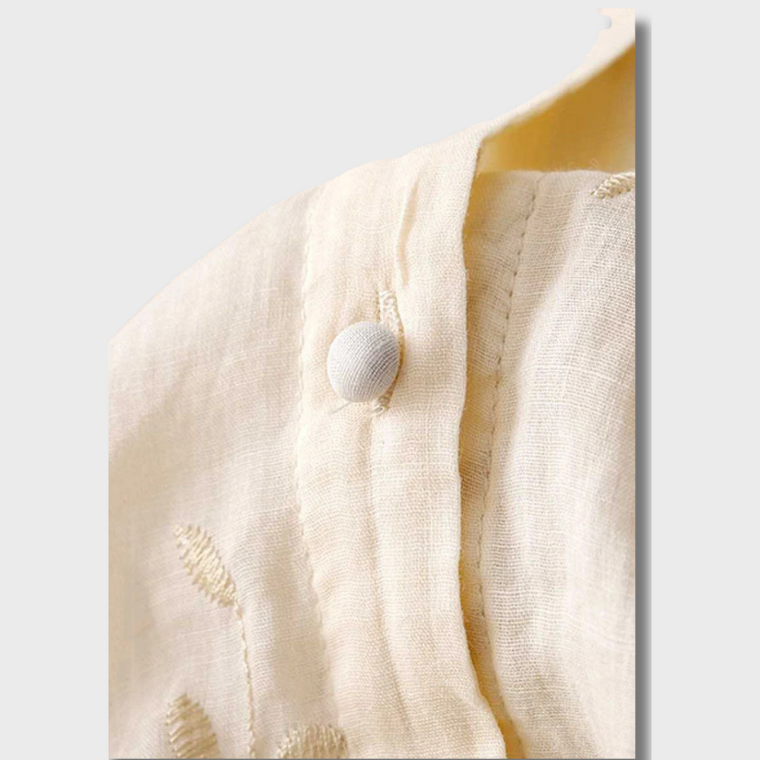 Gertrude™ - Embroidered Cotton-Linen Blouse