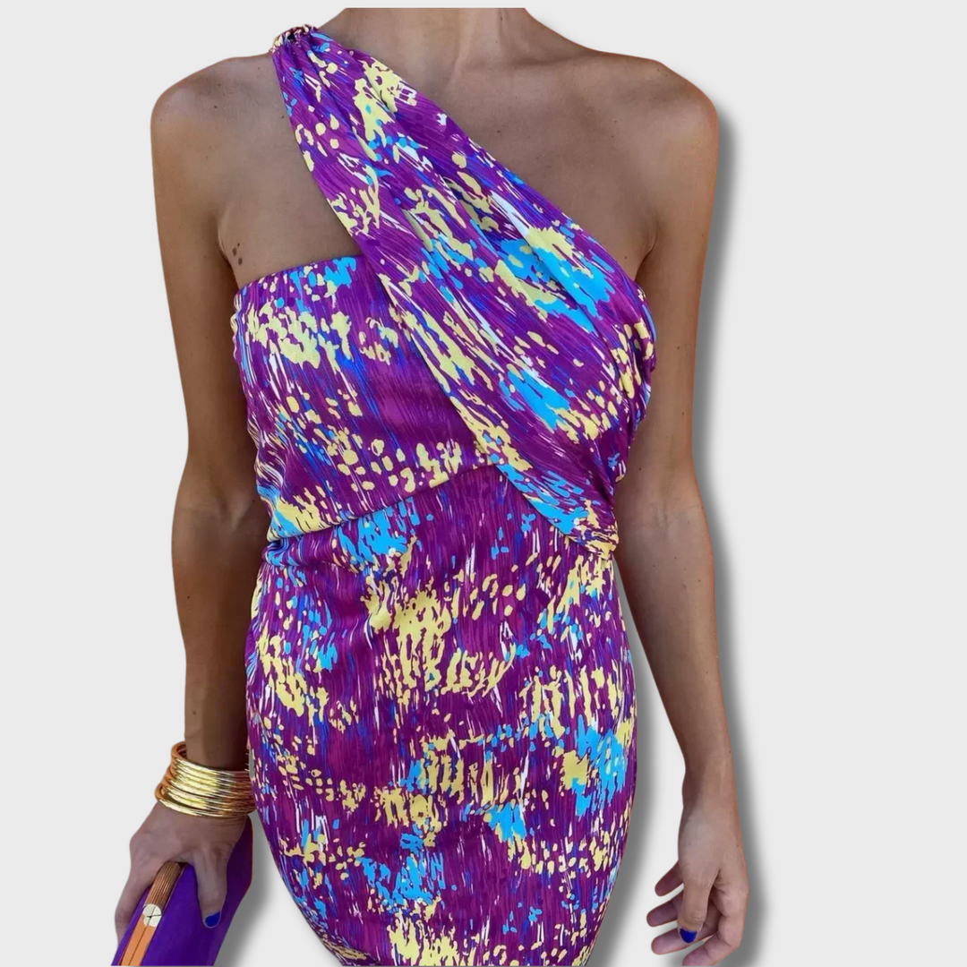 Oni™ - Colorful Asymmetric Neckline Dress