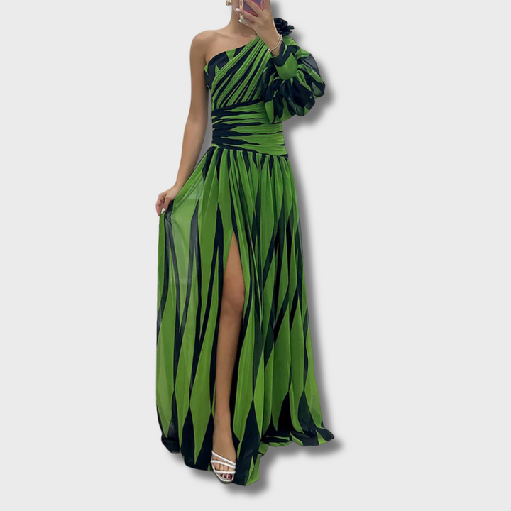 Pinky™ - Elegant Striped One Shoulder Maxi Dress