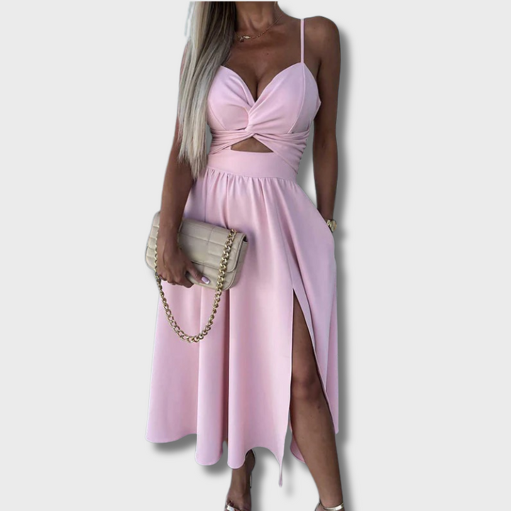 Bami™ - Elegant Strappy Front Slit Midi Dress