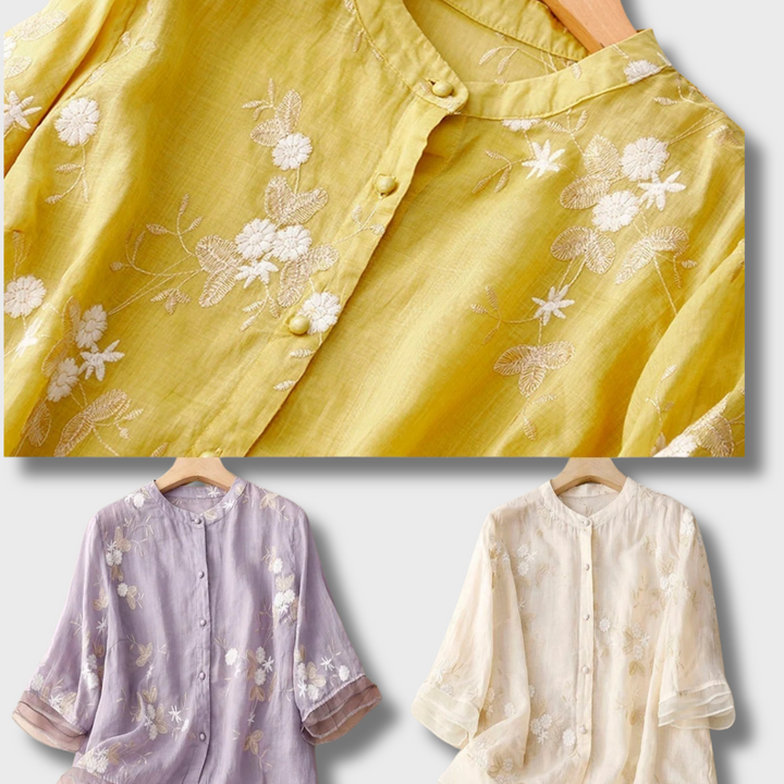 Gertrude™ - Embroidered Cotton-Linen Blouse