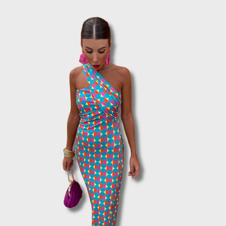 Oni™ - Colorful Asymmetric Neckline Dress