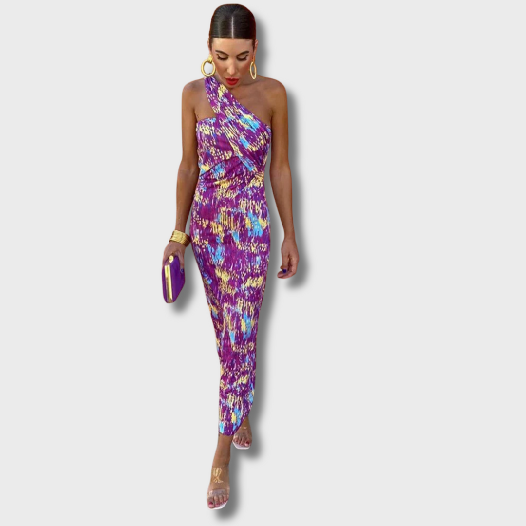 Oni™ - Colorful Asymmetric Neckline Dress