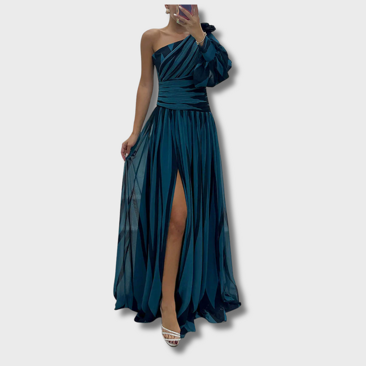 Pinky™ - Elegant Striped One Shoulder Maxi Dress